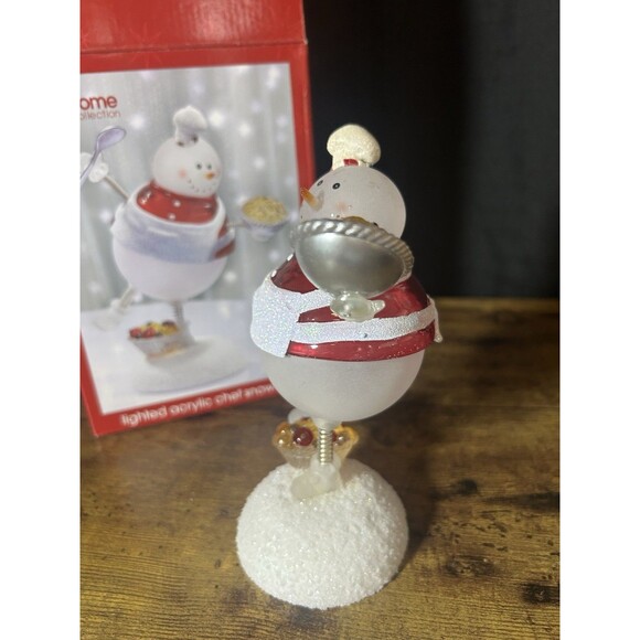 JCPenney Home Collection Rare Lighted Acrylic Chef Snowman W/ Box Vtg Christmas - Picture 4 of 10